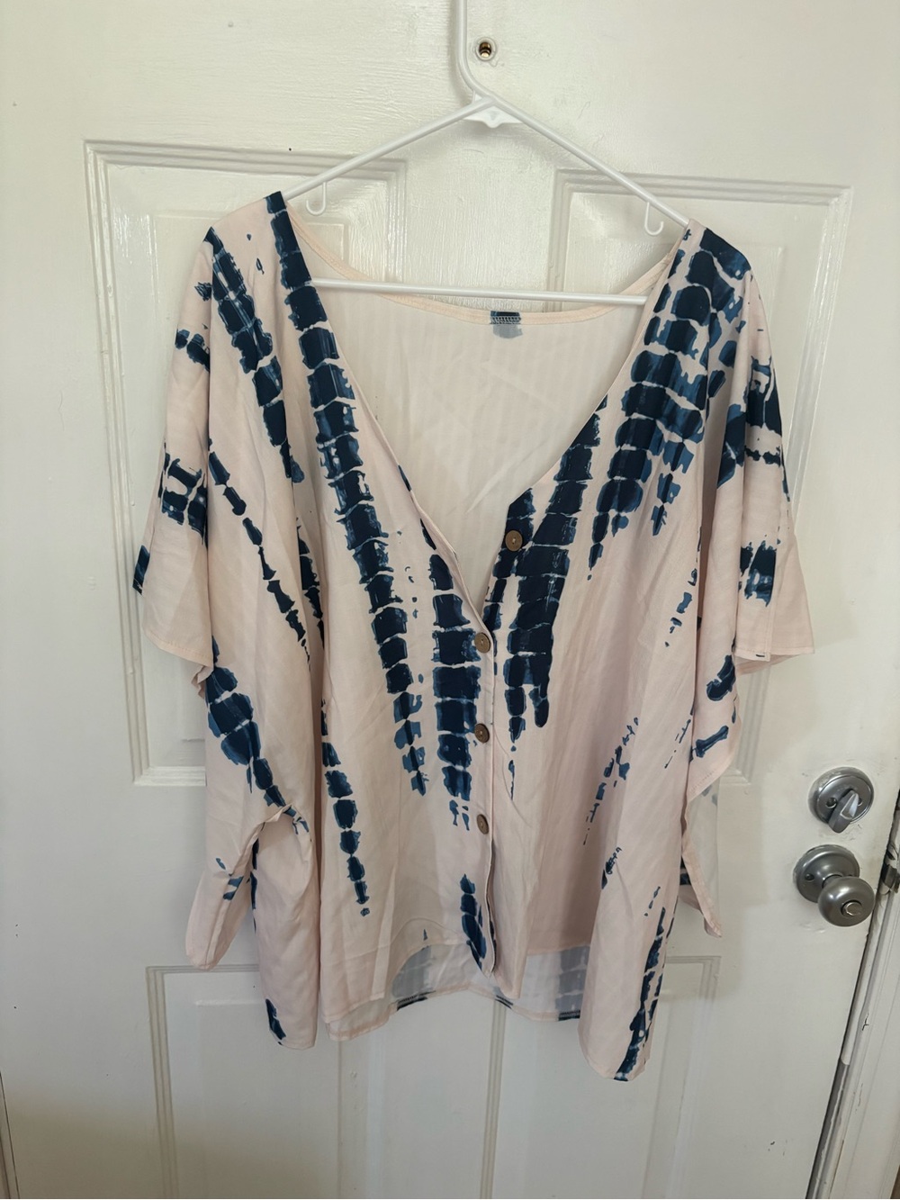 SHEIN Navy Tie-Dye Button Front Top